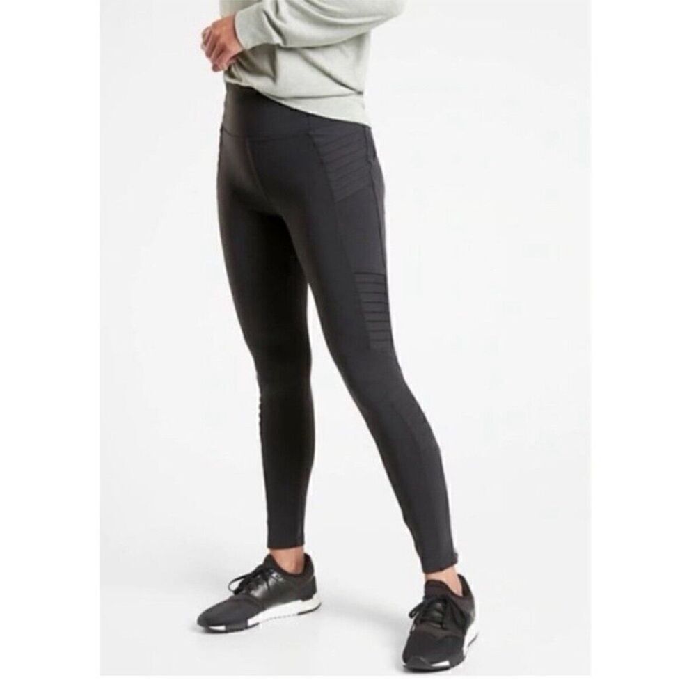 Athleta Delancey Moto Tight Black Leggings Women Size S